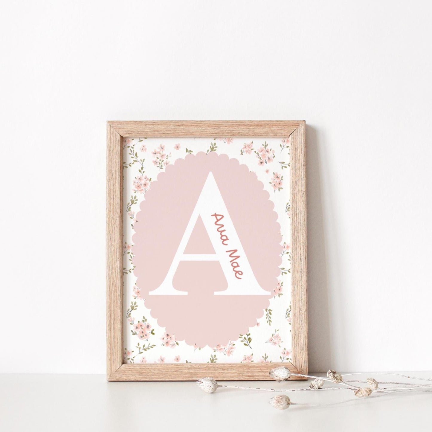girls floral personalised name wall print for bedroom or nursery