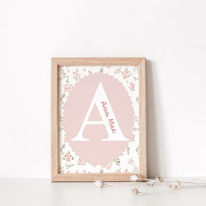 girls floral personalised name wall print for bedroom or nursery