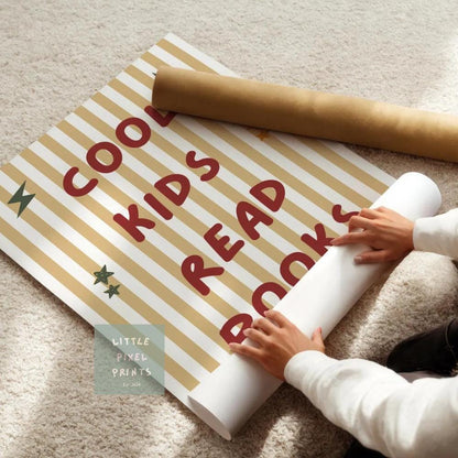 cool kids read books neutral wall print for childrens bedroom, nursery or playroom