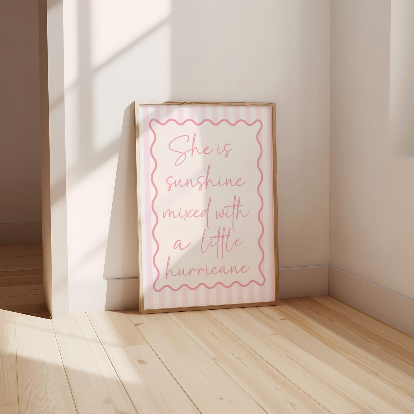 Sunshine Hurricane Girl's Room Print: Pink Striped Scalloped Nursery Art
