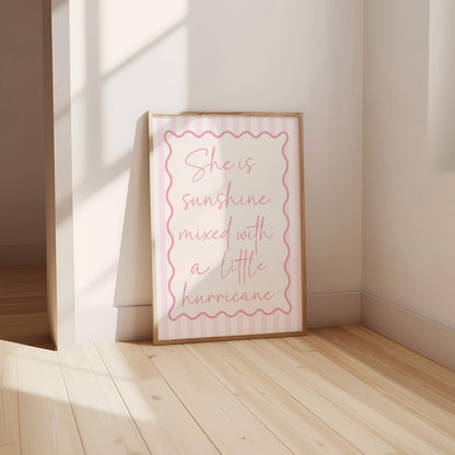Sunshine Hurricane Girl's Room Print: Pink Striped Scalloped Nursery Art