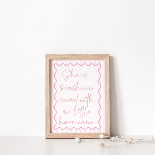 Sunshine Hurricane Girl's Room Print: Pink Striped Scalloped Nursery Art