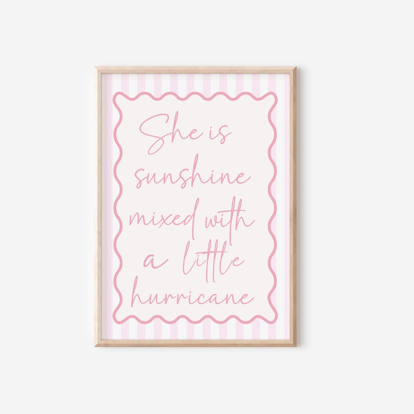 Sunshine Hurricane Girl's Room Print: Pink Striped Scalloped Nursery Art