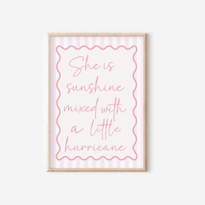 Sunshine Hurricane Girl's Room Print: Pink Striped Scalloped Nursery Art