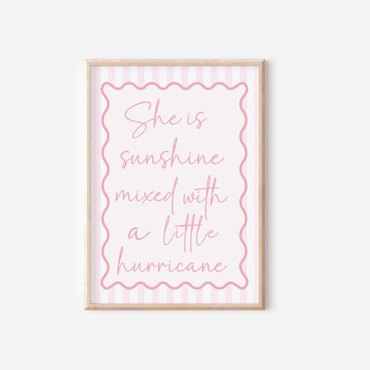 Sunshine Hurricane Girl's Room Print: Pink Striped Scalloped Nursery Art