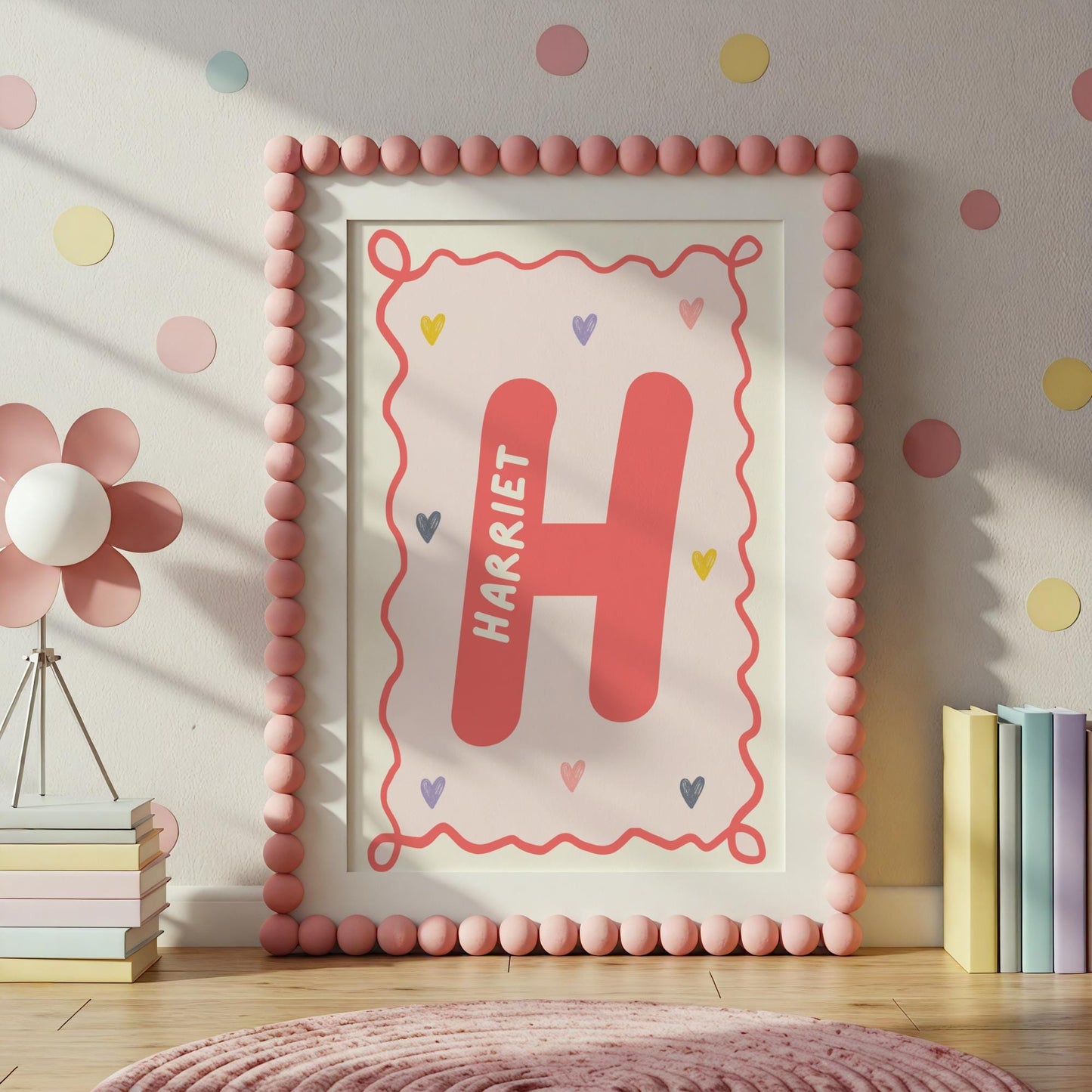 girls bright initial and name print for bedroom or nursery