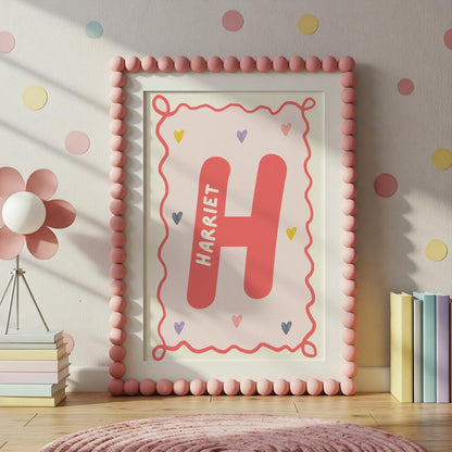 girls bright initial and name print for bedroom or nursery