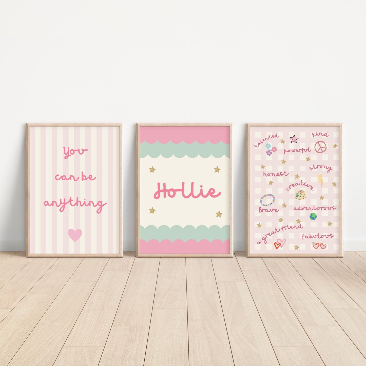 girls affirmation bright personalised wall print set for bedroom or nursery