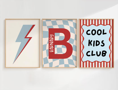cool kids club set of personalised 3 wall prints for childresn bedroom
