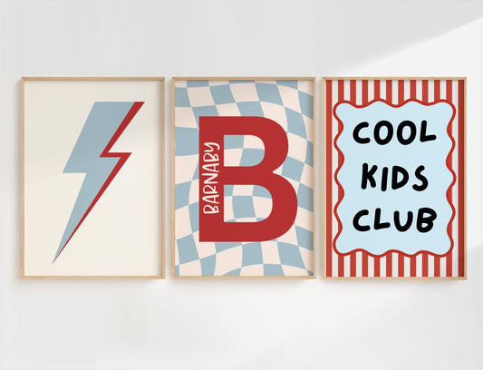 cool kids club set of personalised 3 wall prints for childresn bedroom