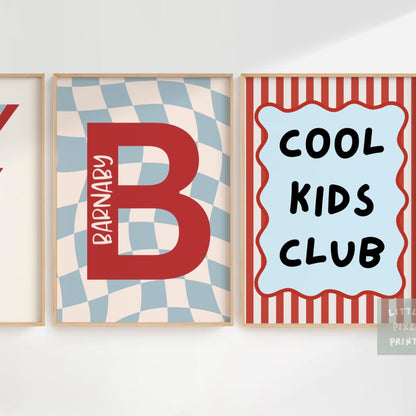 cool kids club set of personalised 3 wall prints for childresn bedroom