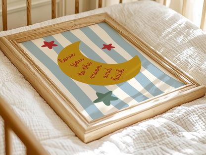 Personalised sibling Kids Gallery Wall Art: Moon, Stars, Rocket Prints