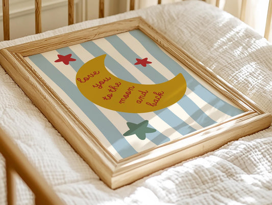 Personalised sibling Kids Gallery Wall Art: Moon, Stars, Rocket Prints