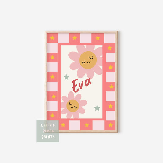 Personalised happy daisy bright print for girls bedroom, nursery or playroom