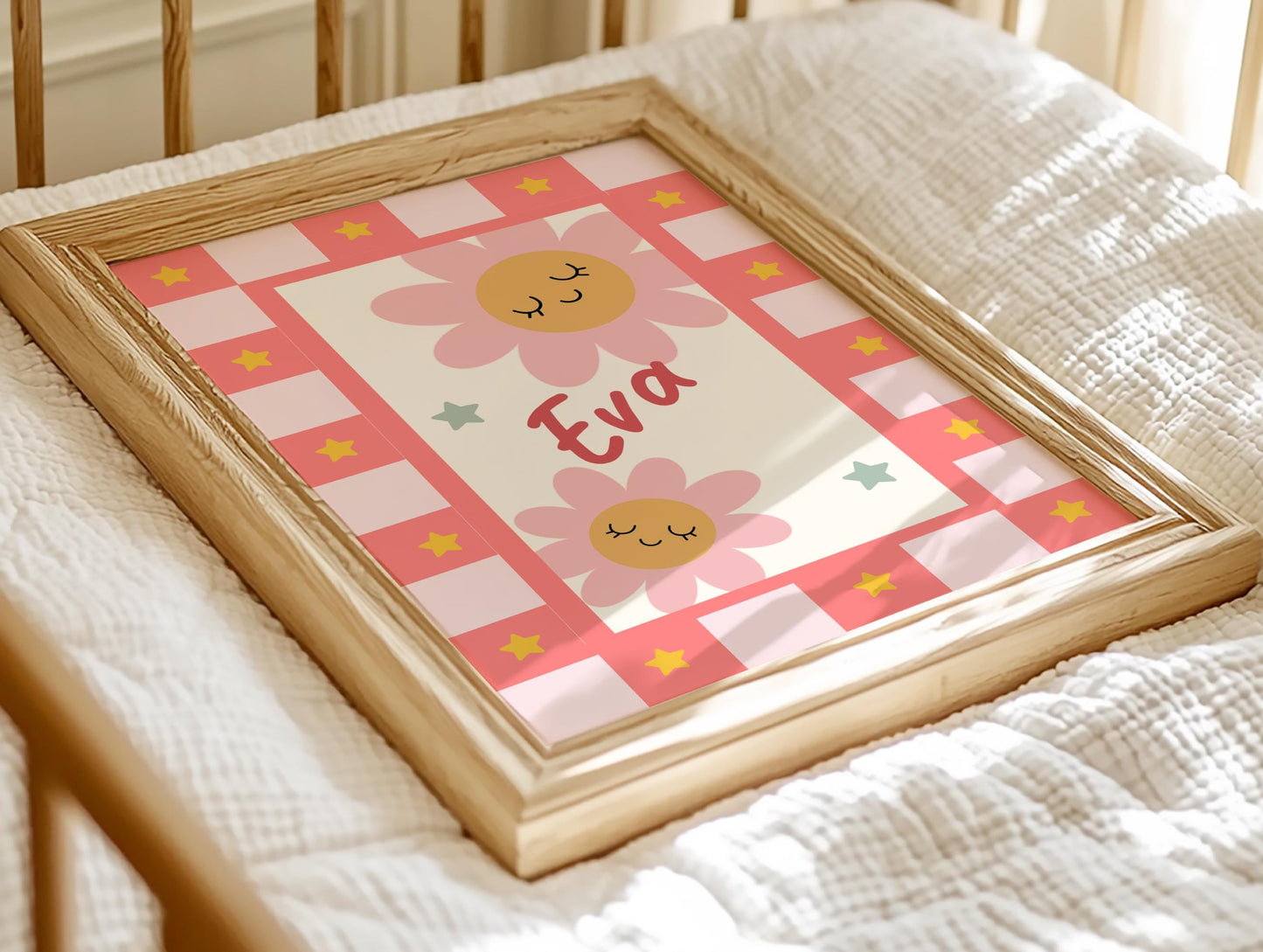 Personalised happy daisy bright print for girls bedroom, nursery or playroom