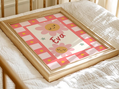 Personalised happy daisy bright print for girls bedroom, nursery or playroom