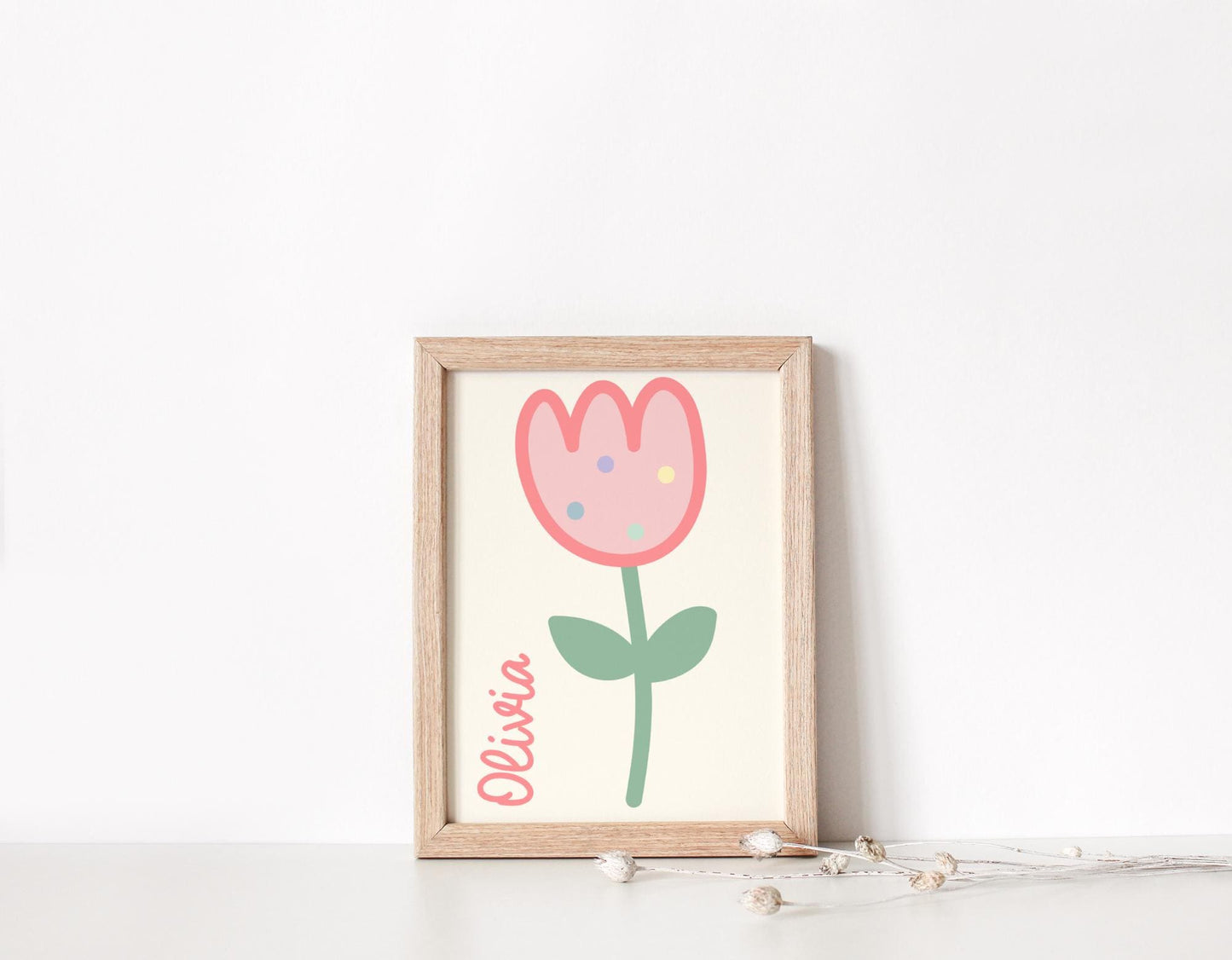 Personalised floral tulip print for girls bedroom, nursery or playroom