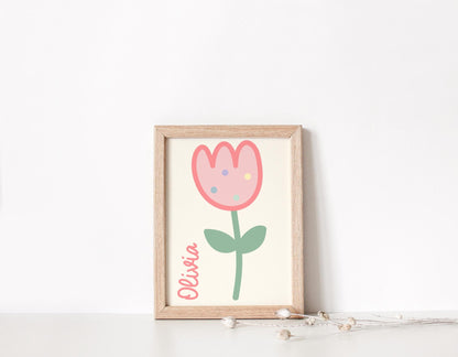 Personalised floral tulip print for girls bedroom, nursery or playroom