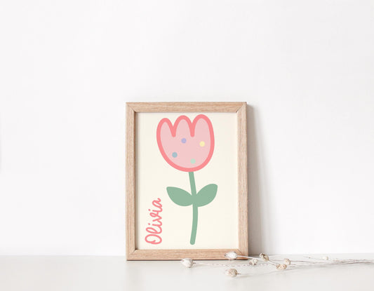 Personalised floral tulip print for girls bedroom, nursery or playroom