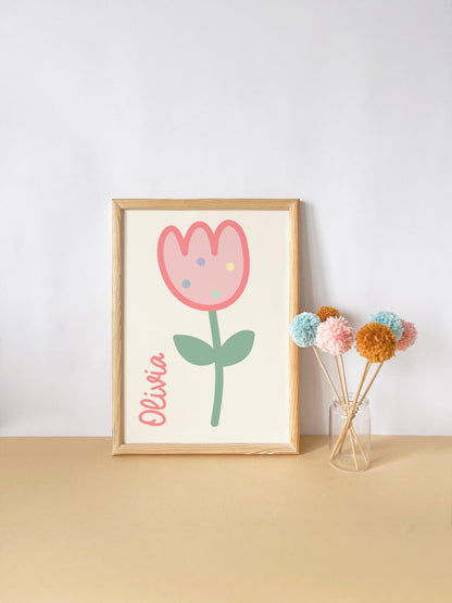 Personalised floral tulip print for girls bedroom, nursery or playroom