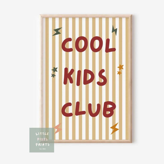 cool kids club neutral wall poster for bedroom, nursery or playroom