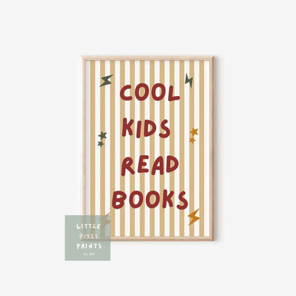 cool kids read books neutral wall print for childrens bedroom, nursery or playroom