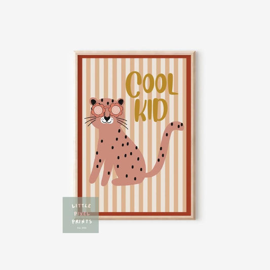 childrens cool cat nursery wall print for bedroom or playroom, neutral kids wall poster, boho scandi wall art