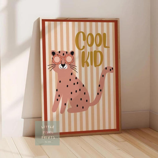 childrens cool cat nursery wall print for bedroom or playroom, neutral kids wall poster, boho scandi wall art