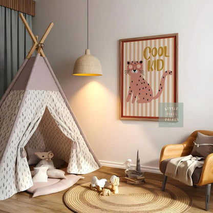 childrens cool cat nursery wall print for bedroom or playroom, neutral kids wall poster, boho scandi wall art