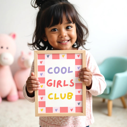 cool girls club colourful quirky wall print for childrens nursey, playroom or bedroom