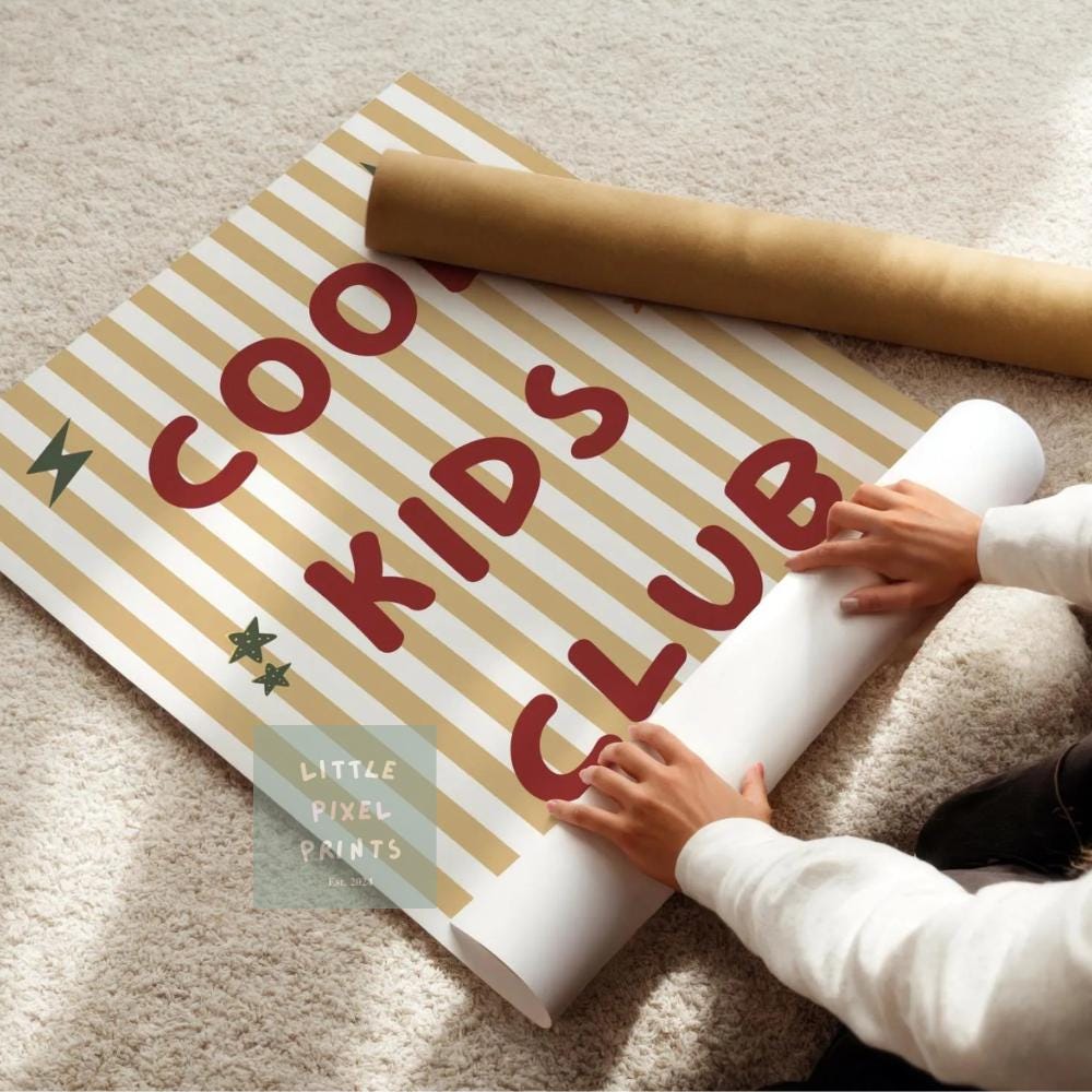 cool kids club neutral wall poster for bedroom, nursery or playroom