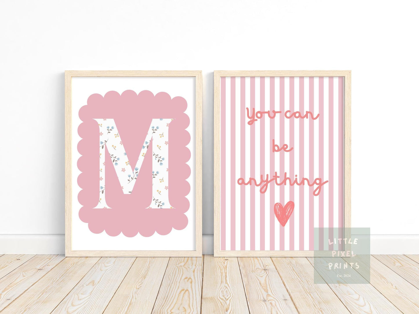 Personalized Floral Initial Affirmation Prints: Girls Room Decor
