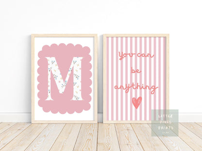 Personalized Floral Initial Affirmation Prints: Girls Room Decor