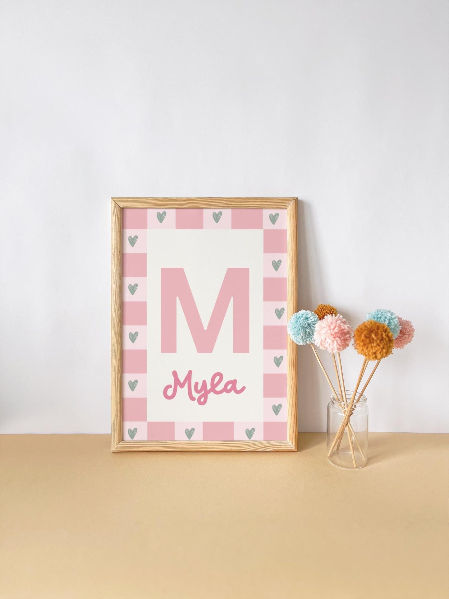 girls pink themed affirmation personalised wall print set for bedroom or nursery