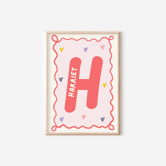 girls bright initial and name print for bedroom or nursery