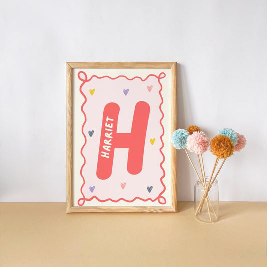 girls bright initial and name print for bedroom or nursery