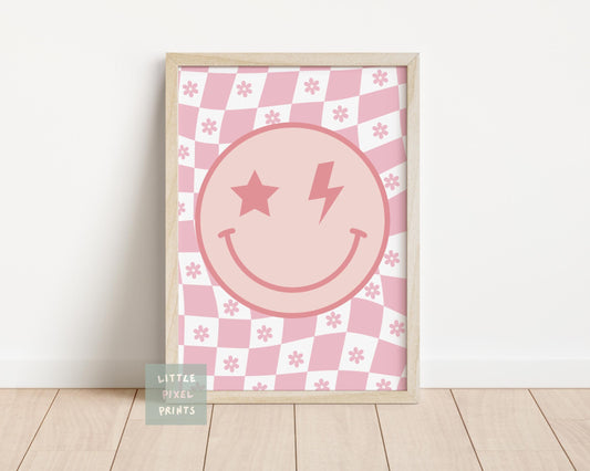 Set of 3 girls retro happy smile face "girl power"  for bedroom or nursery