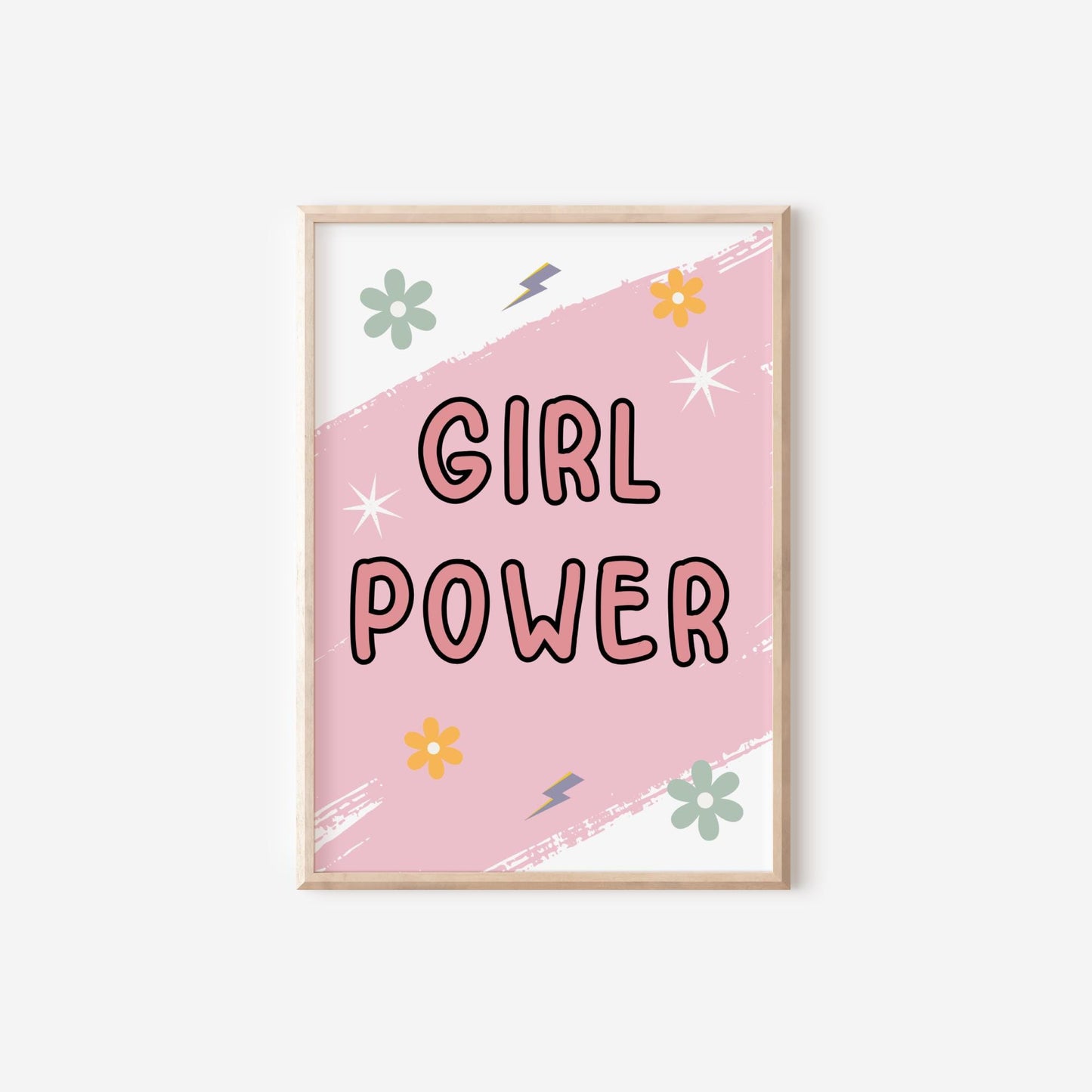 Set of 3 girls retro happy smile face "girl power"  for bedroom or nursery
