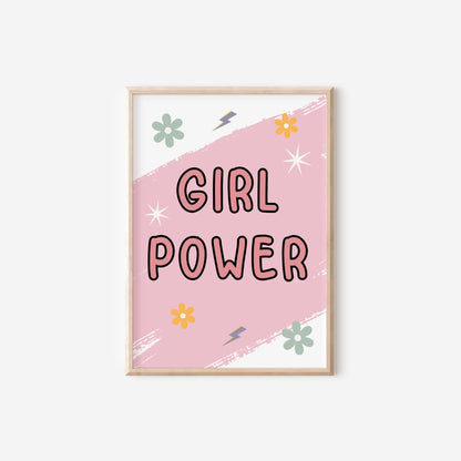 Set of 3 girls retro happy smile face "girl power"  for bedroom or nursery