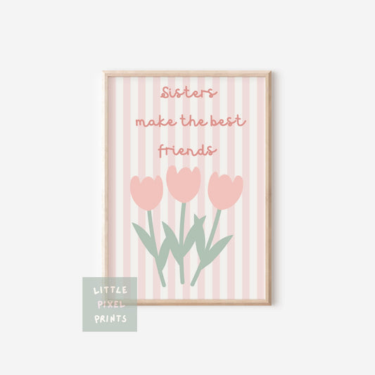 Set of 3 floral personalised sister sibling wall prints for bedroom or nursery