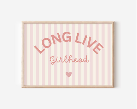 long live girlhood pink striped wall print for bedroom, nursery or playroom