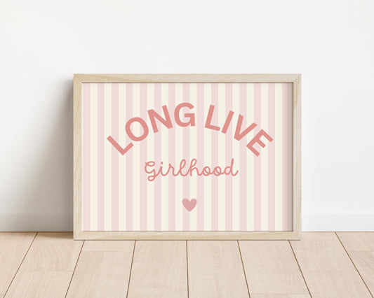 long live girlhood pink striped wall print for bedroom, nursery or playroom