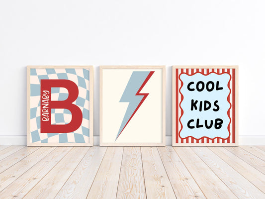 cool kids club set of personalised 3 wall prints for childresn bedroom