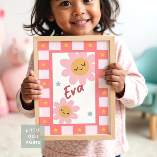 Personalised happy daisy bright print for girls bedroom, nursery or playroom