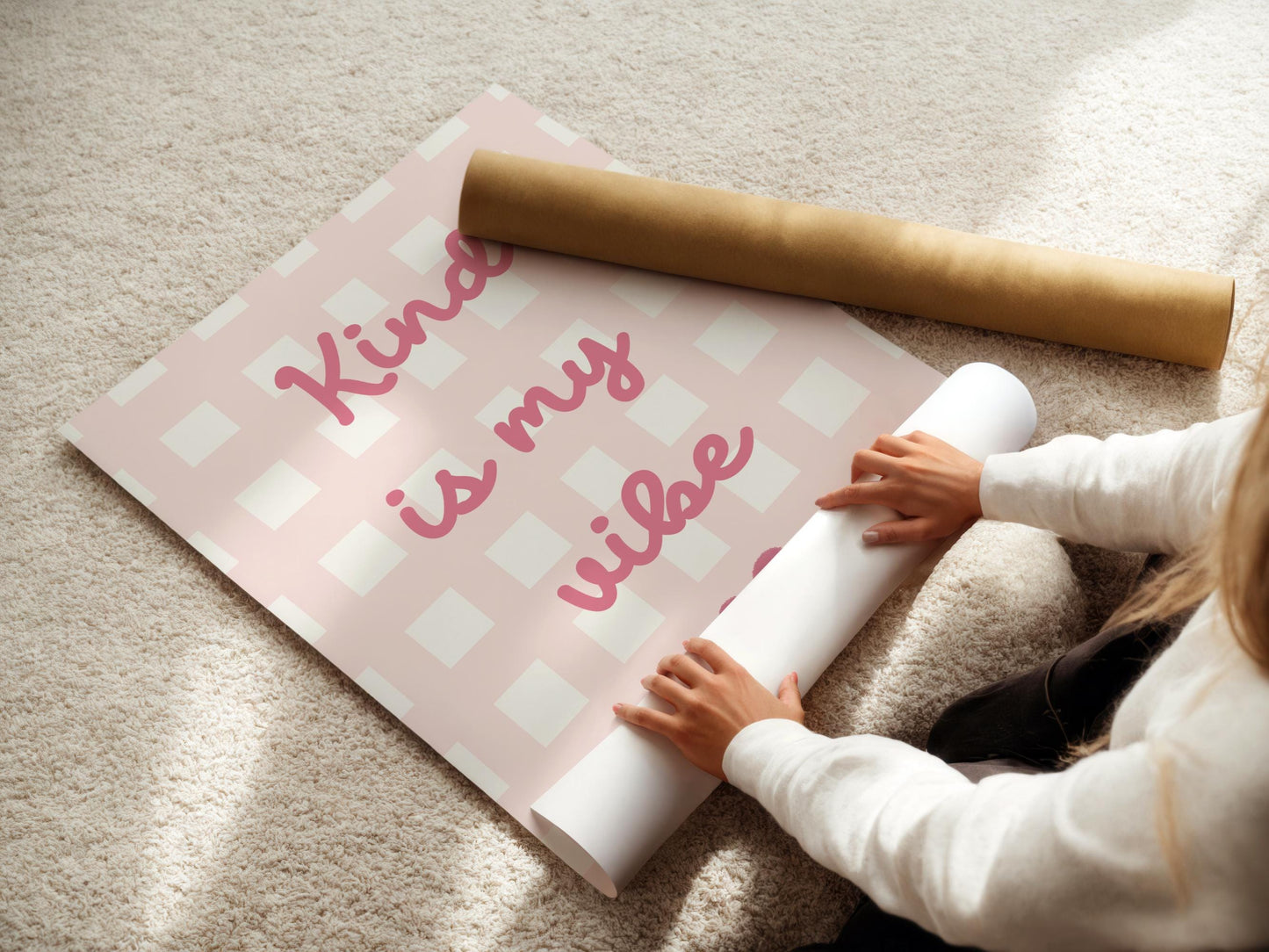 Girls "Kind is my vibe" pink wall print for childrens bedroom decor