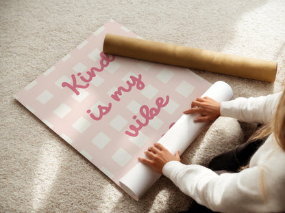 Girls "Kind is my vibe" pink wall print for childrens bedroom decor
