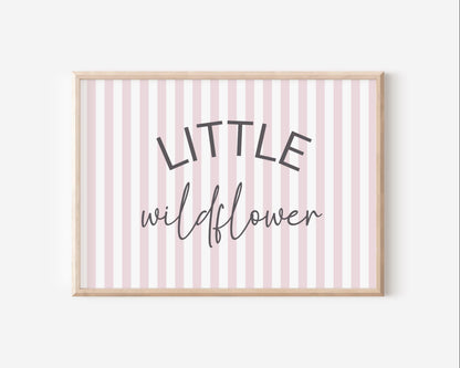 Little wildflower pink striped wall print for girls bedroom or nursery