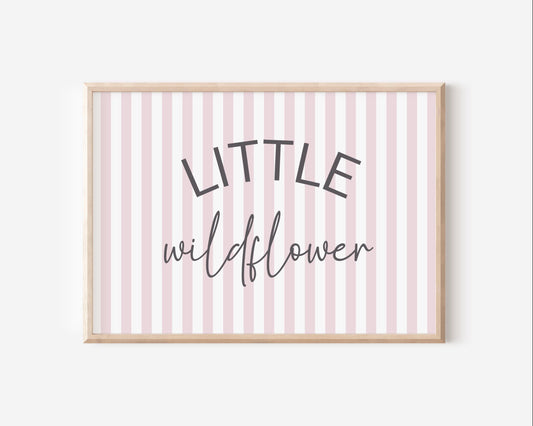 Little wildflower pink striped wall print for girls bedroom or nursery