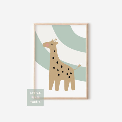Pastel Giraffe Print: Safari Nursery Wall Art for childrens bedroom