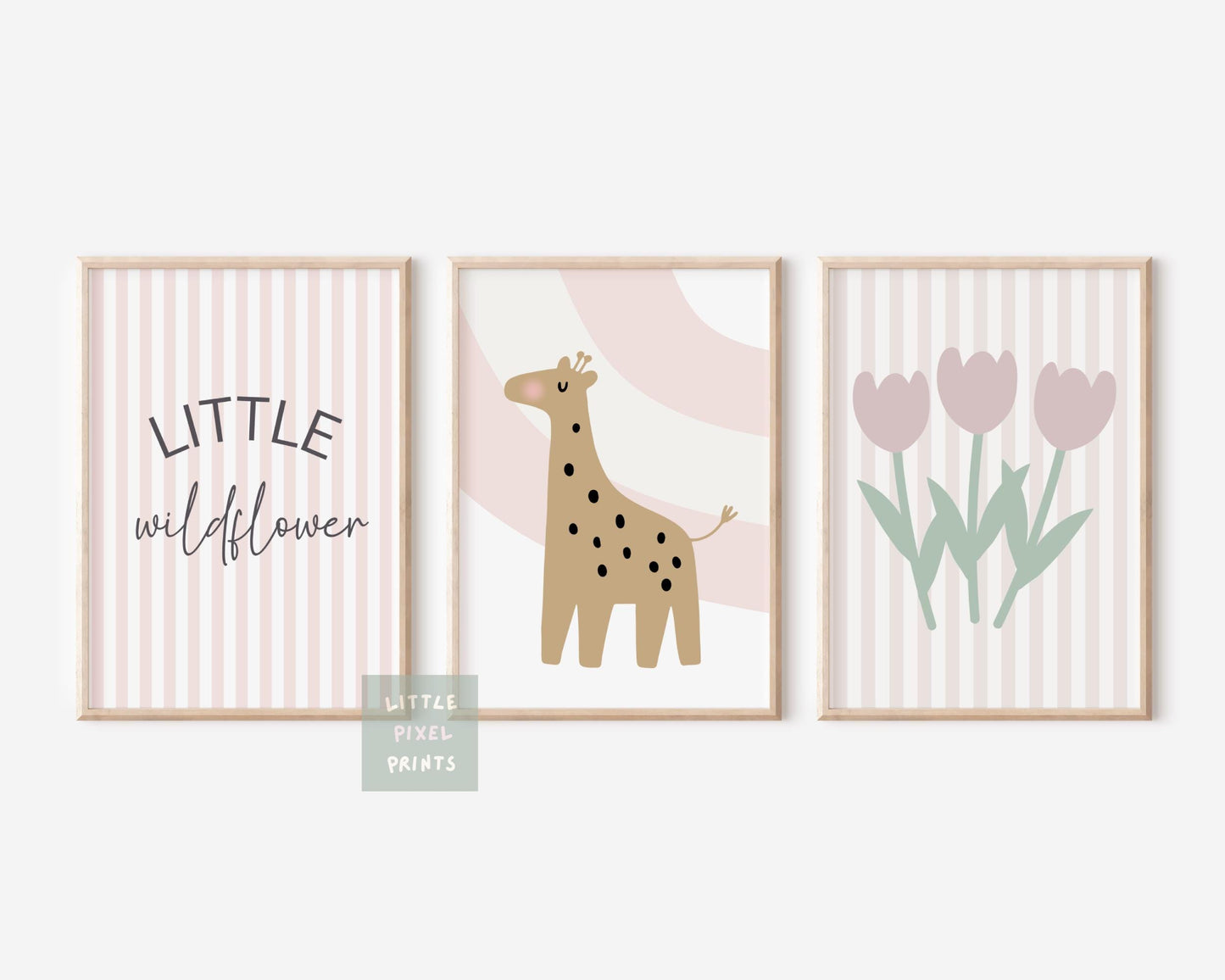 Giraffe Nursery Print Set: Pink Floral, Little Wildflower
